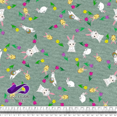 Easter - Ferrets and friends with tulips on granite green background