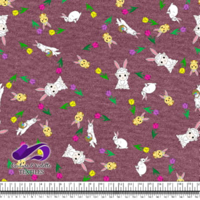 Easter - Ferrets and friends with tulips on hawthorn rose background