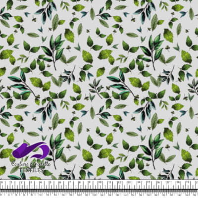 Embroidery bloom - Leaves on white linen background