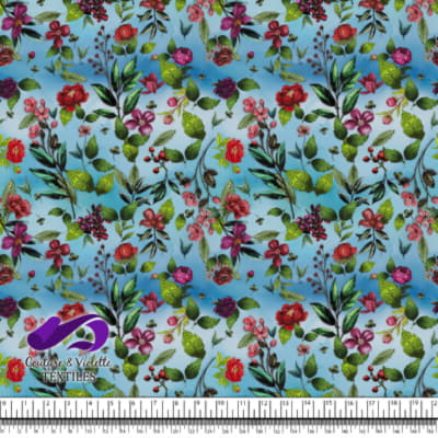 Embroidery bloom - Roses on blue background