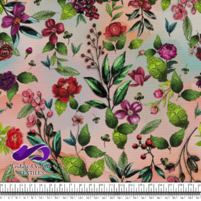 Embroidery bloom - Roses on corail background