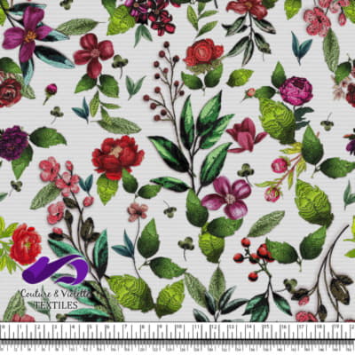 Embroidery bloom - Roses on white linen background