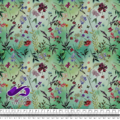 Embroidery bloom - Wildflowers on green background