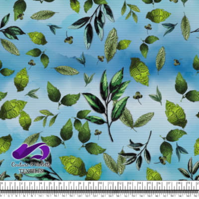 Embroidery bloom - Leaves on blue background