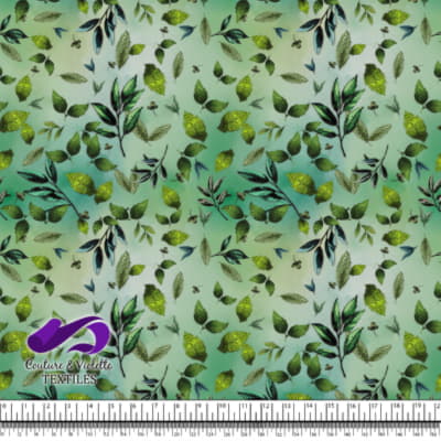 Embroidery bloom - Leaves on green background