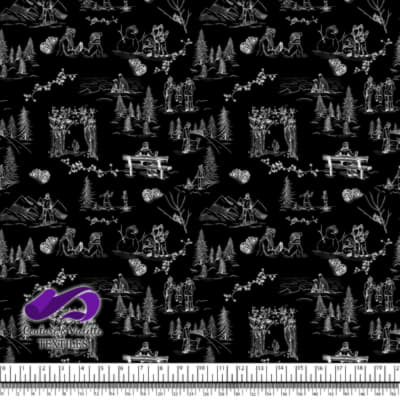 Toile de Jouy - Winter on black background