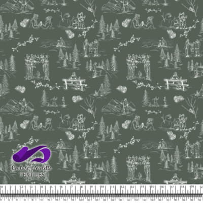 Toile de Jouy - Winter on dark sage background
