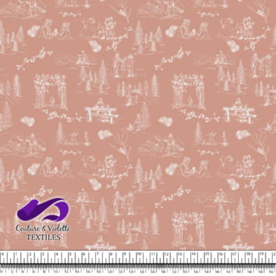 Toile de Jouy - Winter on dusty rose background
