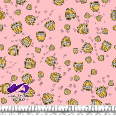 Winnie The Pooh - honey on Strawberry cream background