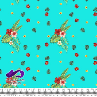 Tropical - hibiscus and palm - Blue tiffany