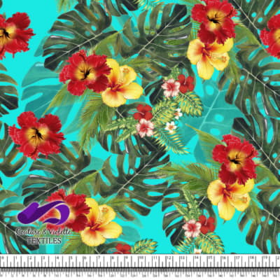 Tropical - Jungle hibiscus on Blue tiffany background