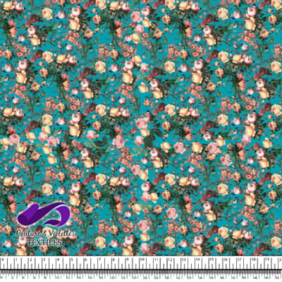 Microflowers - Peach roses on peacock background