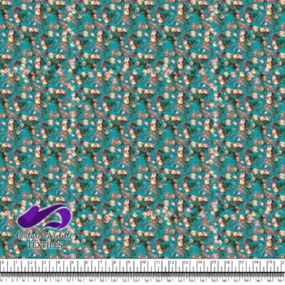 Microflowers - Peach roses on peacock background