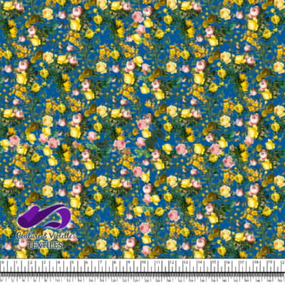 Microflowers - Yellow roses on captain blue background