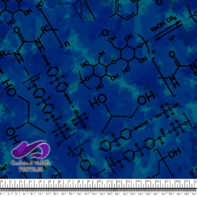 Techno - Molecules - Black on blue background