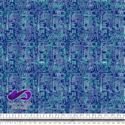 Techno - Circuit - White on blue background