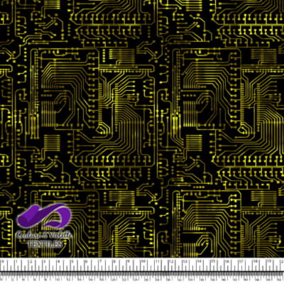Techno - Circuit - Yellow on black background